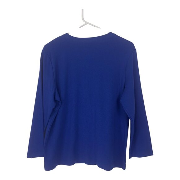 Rafaella Women Blue Button-Up Cardigan Floral Applique Design SZ L  Cotton Blend - Picture 9 of 12